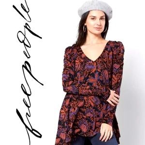 🆕NWT FREE PEOPLE HelloLover Ruched LongSleeve Printed Tunic XS NOW:$39.MRSP:$98